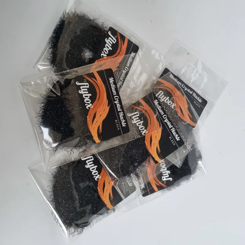 Flybox Medium Crystal Hackle in Black